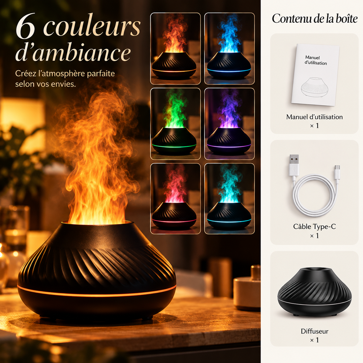 Diffuseur Volcan Effet Flamme
